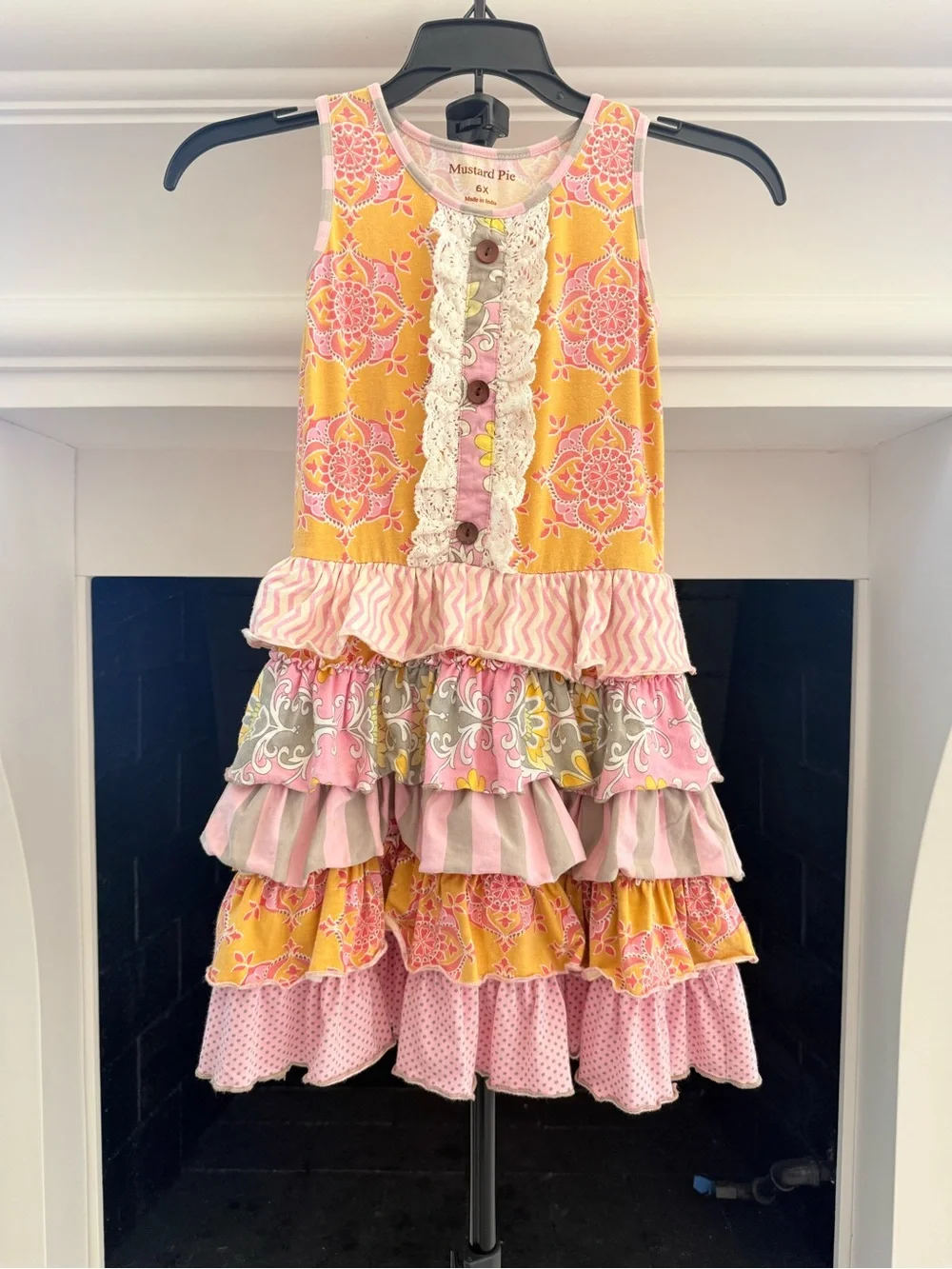 Mustard Pie Yellow and Pink Tiered Ruffle Dress- Size 6x